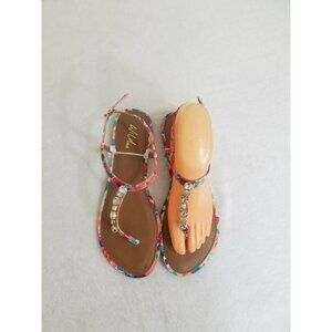 Women's Wild Pair "Camino" Open Toe Casual T-Strap Sandals, Pink Multi, Size 8.5